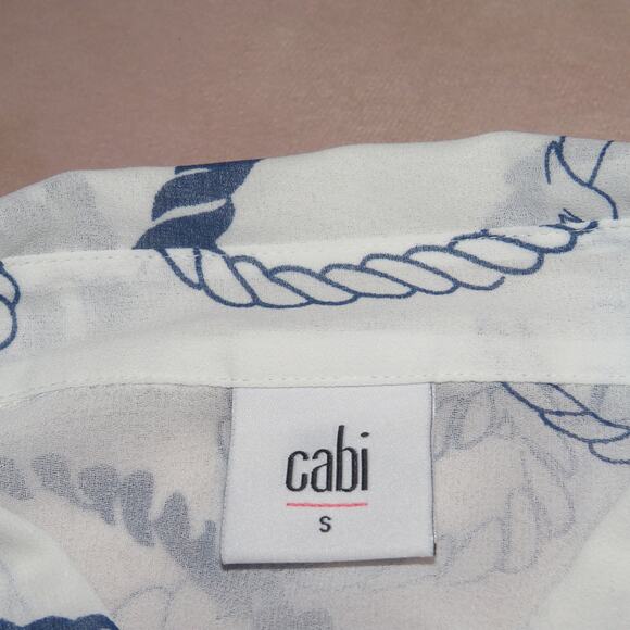 Cabi White Sheer Nautical Rope Print Short Sleeve Button Up Shirt - Picture 8 of 10
